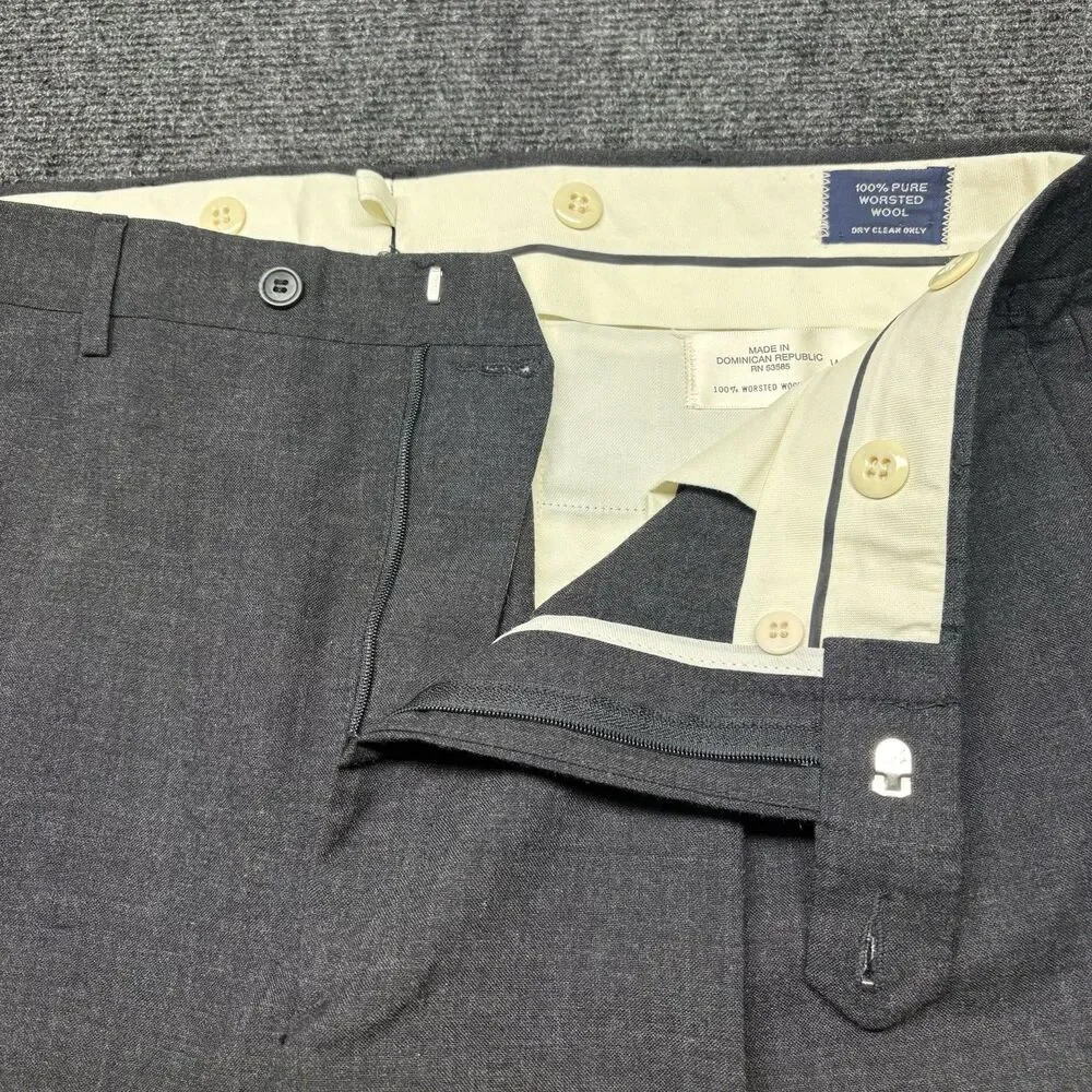 Deansgate Tailors Row Mens Gray 100% Worsted Wool Pleated Dress Pants 36x32